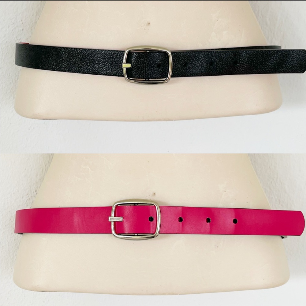 Black and pink faux leather dual tone reversible multi-way belt